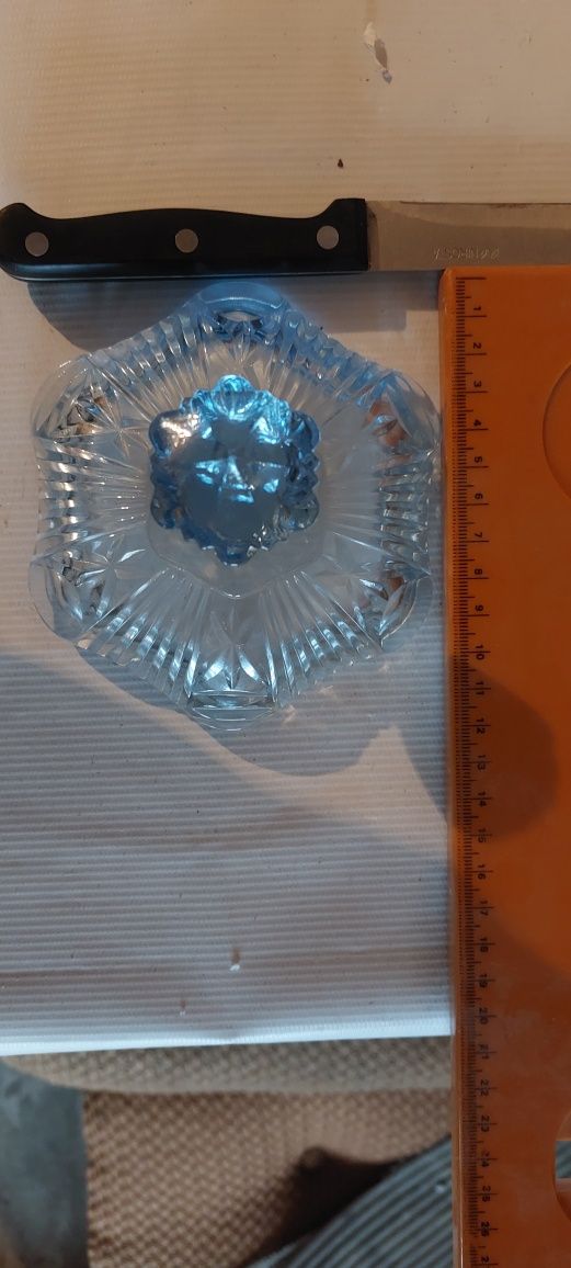 Cukiernica bombonierka niebieska ° 12 cm Ząbkowice kryształ PRL
