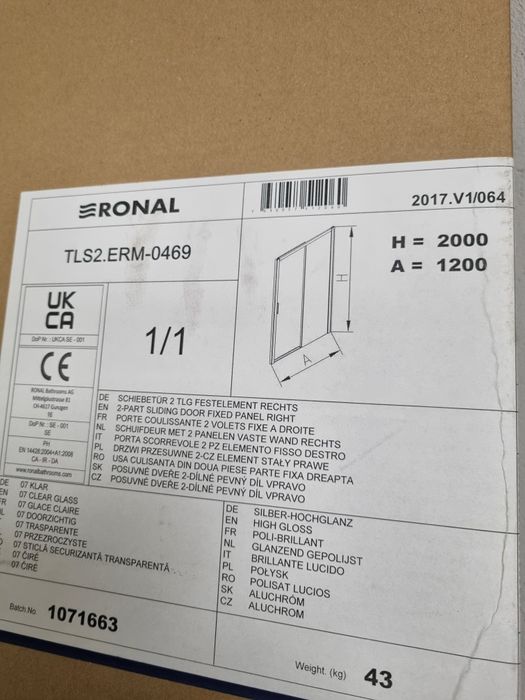 Ronal Sunswiss szyba do kabiny prysznicowej z powłoką szerokość 60cm