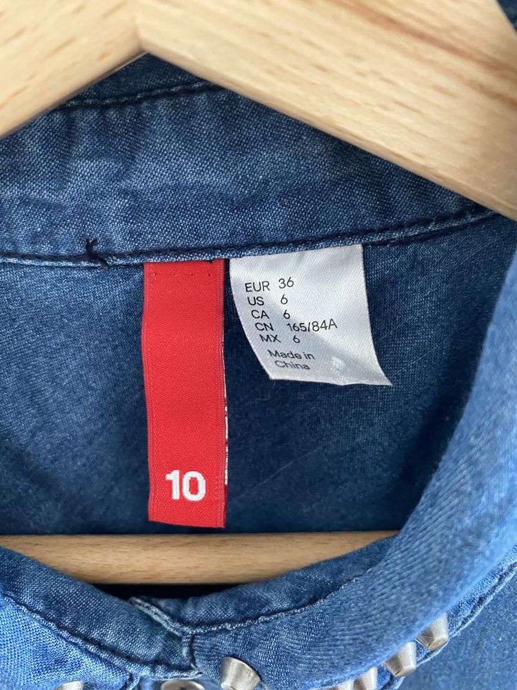 Koszula jeansowa na guziki ćwieki z długim rękawem H&M S 36