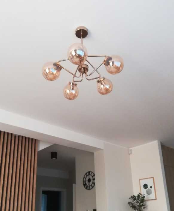 komplet: lampa wisząca i 2 karnisze Alfa szklane kule- złota- jak NOWE