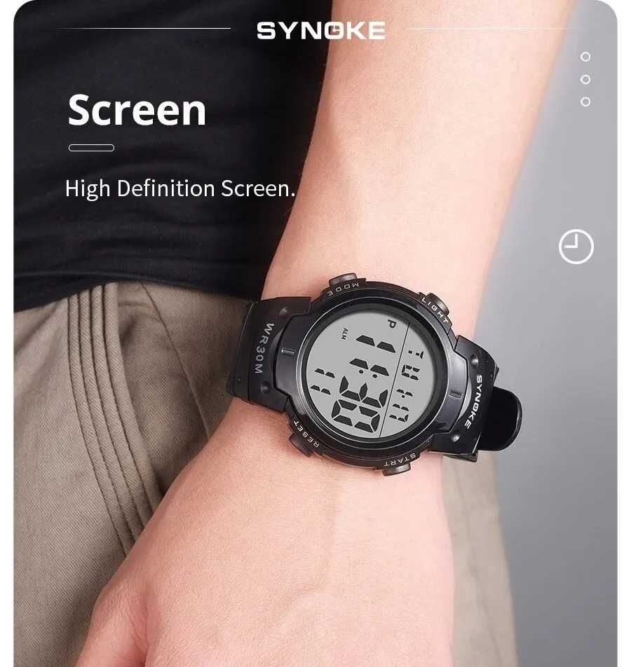 Zegarek Synoke elektroniczny cyfrowy LED wojskowy sportowy stoper WR30