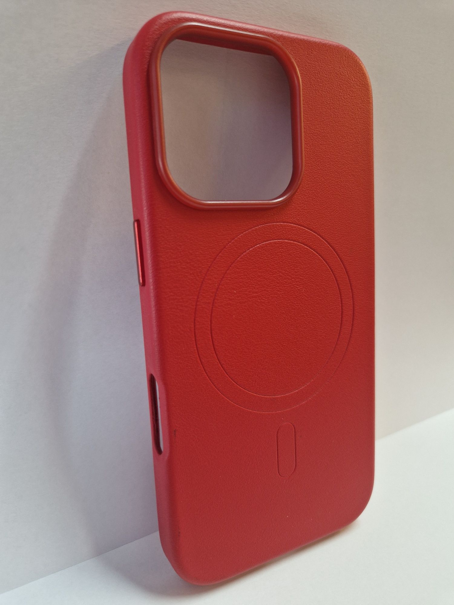 MagSafe Leather Case Iphone 16 Pro Czerwony + szkło 9h