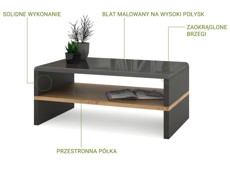 ROCK 3 kolory (Dąb Artisan) - NOWOCZESNA ŁAWA STOLIK POŁYSK Mazzoni