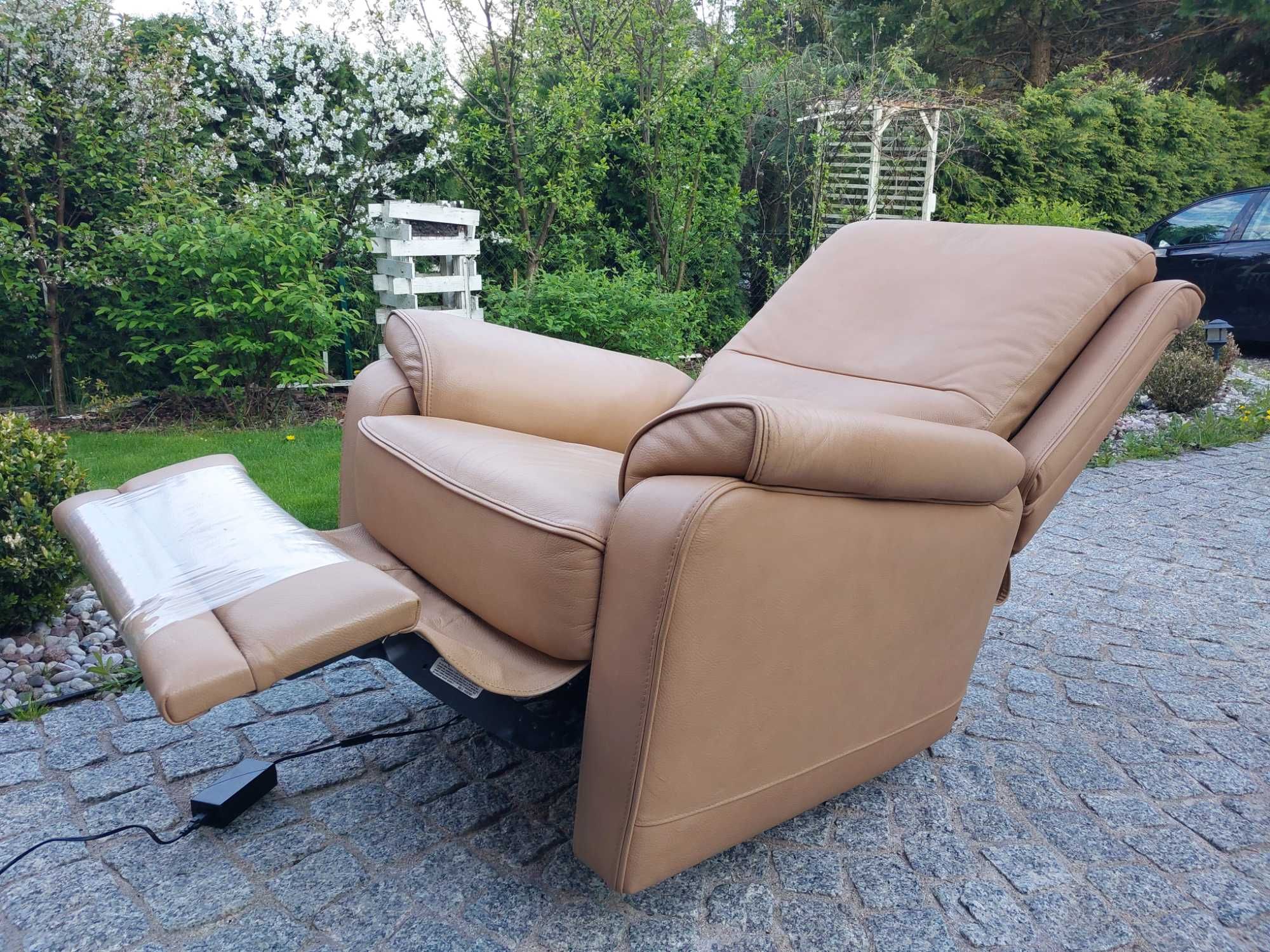 fotel rozkładany relaksacyjny z funkcją relax TV 100% skóra naturalna