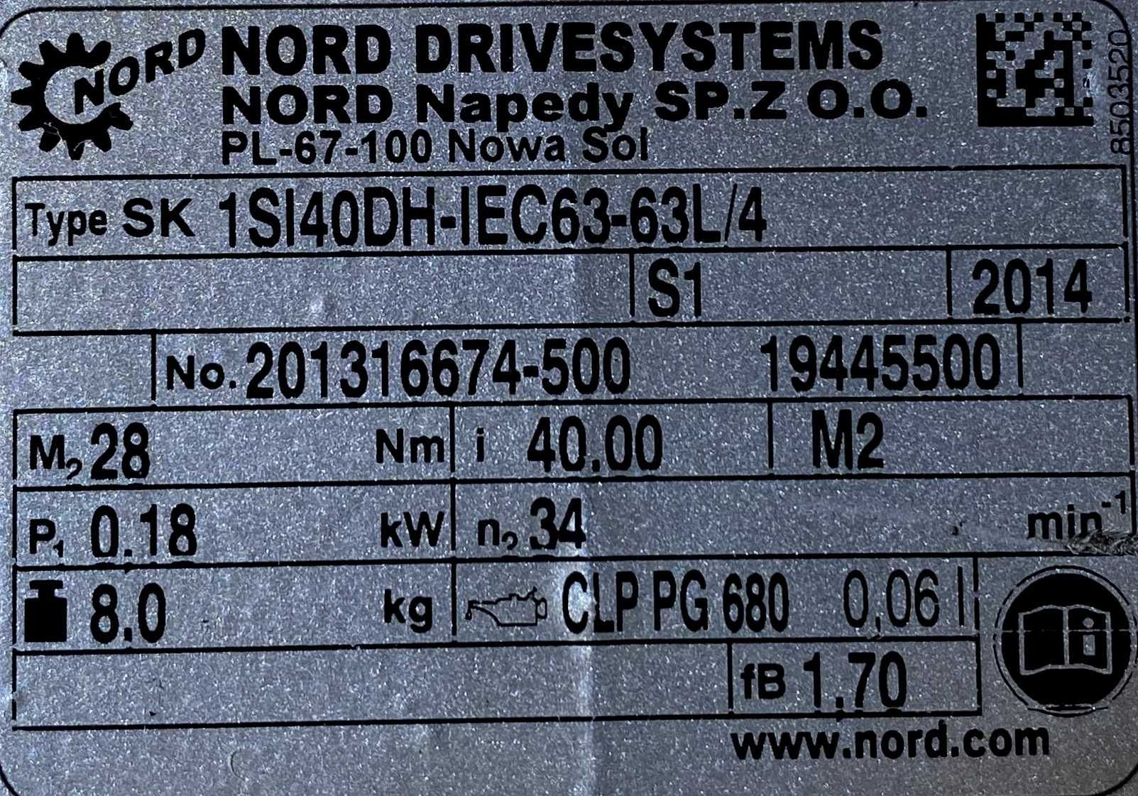 motoreduktor / przekładnia 0,18kW 34obr. 3fazowy NORD