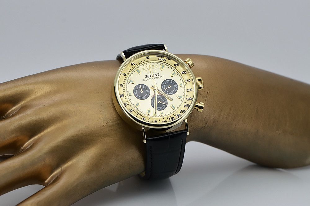 Złoty elegancki zegarek na pasku męski 14k 585 Geneve mw012y-gb Gdańsk