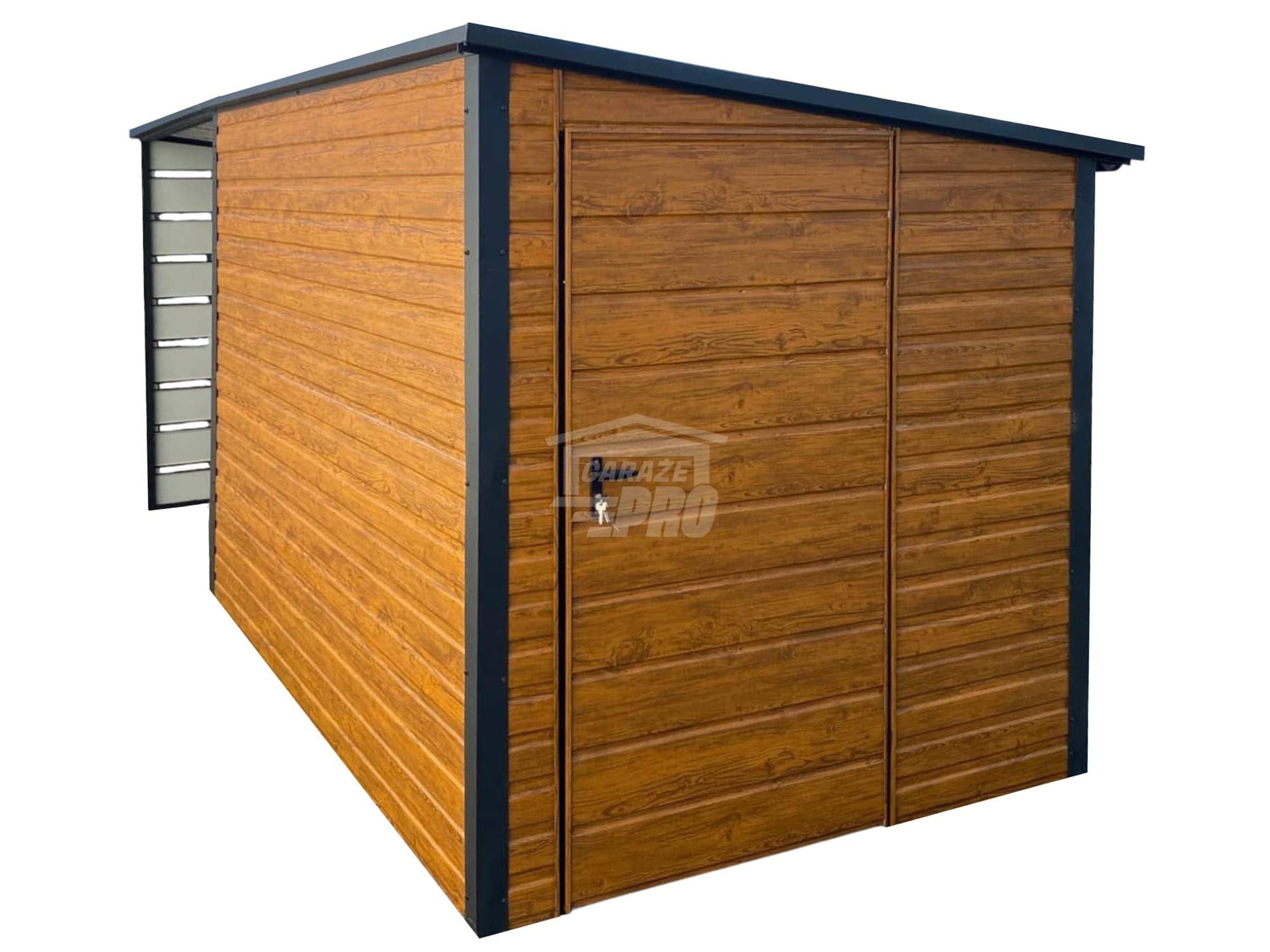 Schowek Domek Ogrodowy 3x2m + wiata 3m  Drzwi  dach spad w tył GP552
