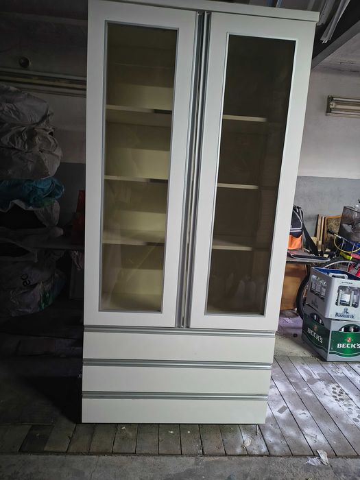 Witryna z 3 szufladami, biała na wysoki połysk