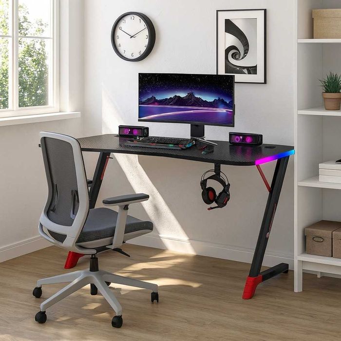 Biurko Gamingowe Komputerowe Stół dla Gracza Nowoczesne LED 120cm BG01