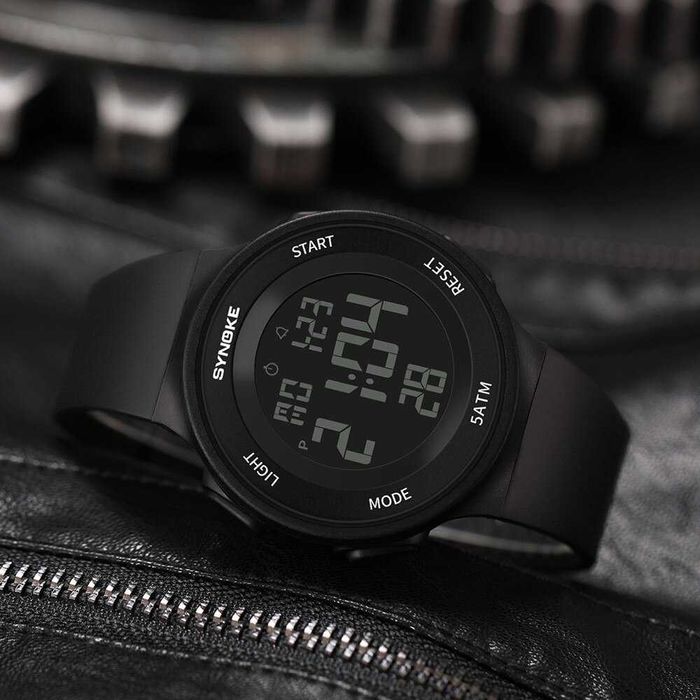 Czarny zegarek męski Synoke 42mm elektroniczny cyfrowy sportowy WR50