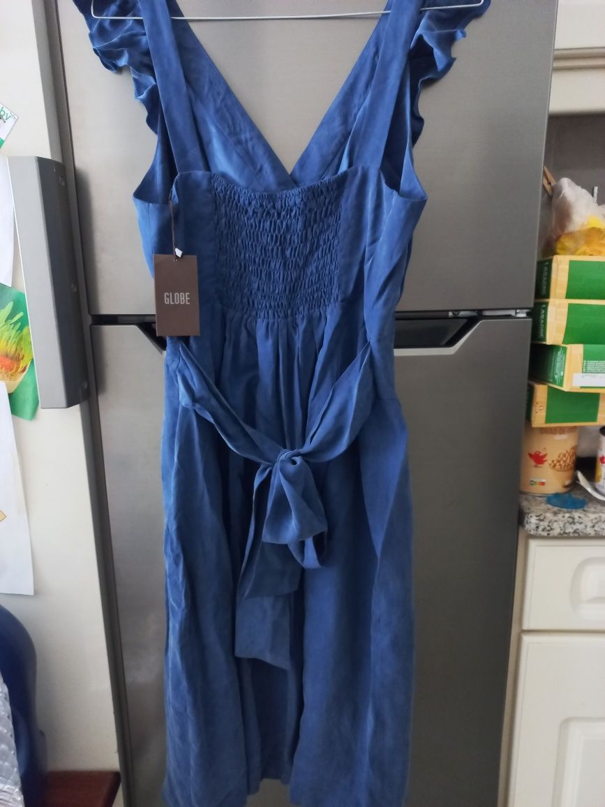 Vestido azulão novo de alças com folhos