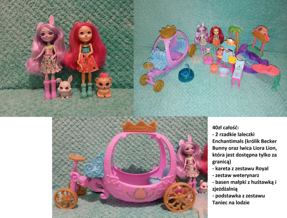 Enchantimals 2 lalki plus kareta, zestaw weterynarz, basen