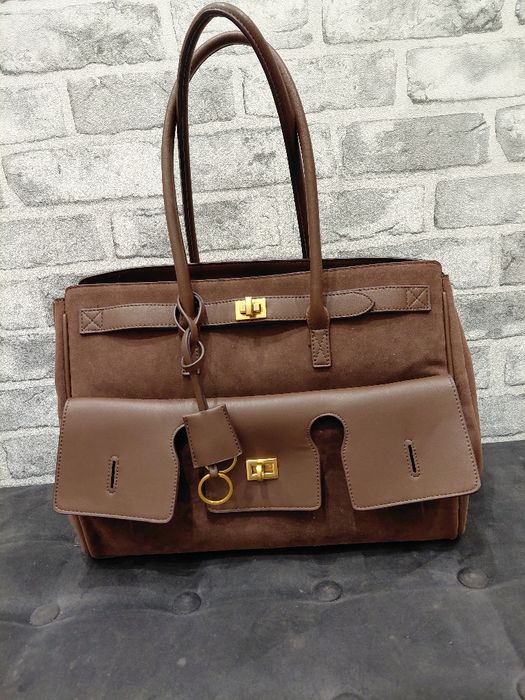 Torebka torba czekoladowa ala Balenciaga duża pojemną zamszowa jesień