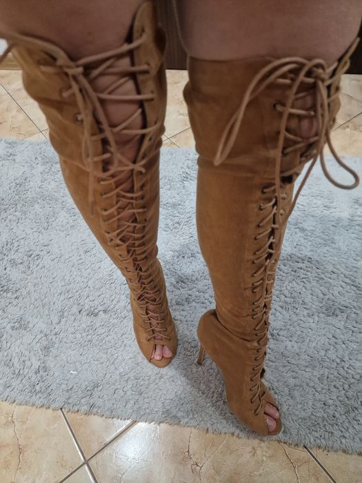 Sznurowane kozaki za kolano open toe /odkryte palce Nly r.39