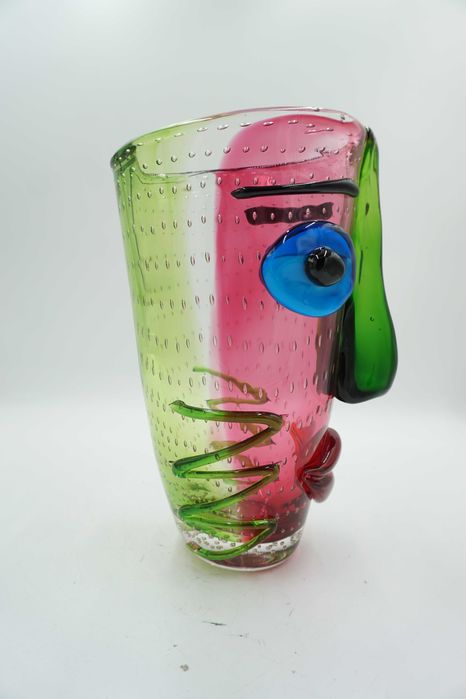 SZKŁO styl murano duży piękny wazon-twarz kolorowa
