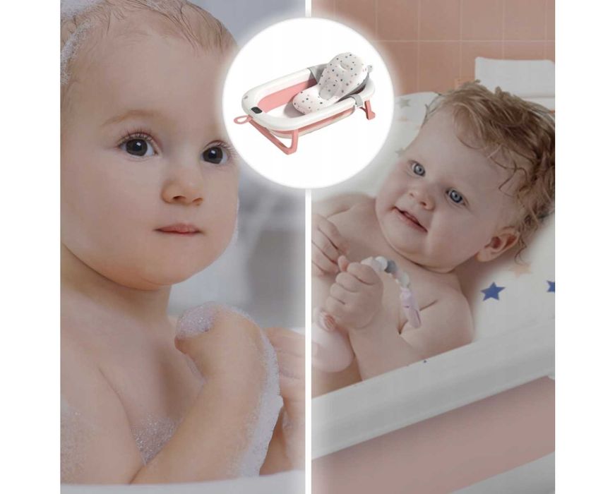 Wanienka Dla Dzieci Niemowląt Składana z Termometrem LCD i Poduszką