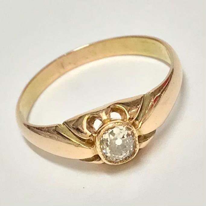 Złoty PIERŚCIONEK 750 18K z DIAMENTEM w starym szlifie 0.35ct ANTYK