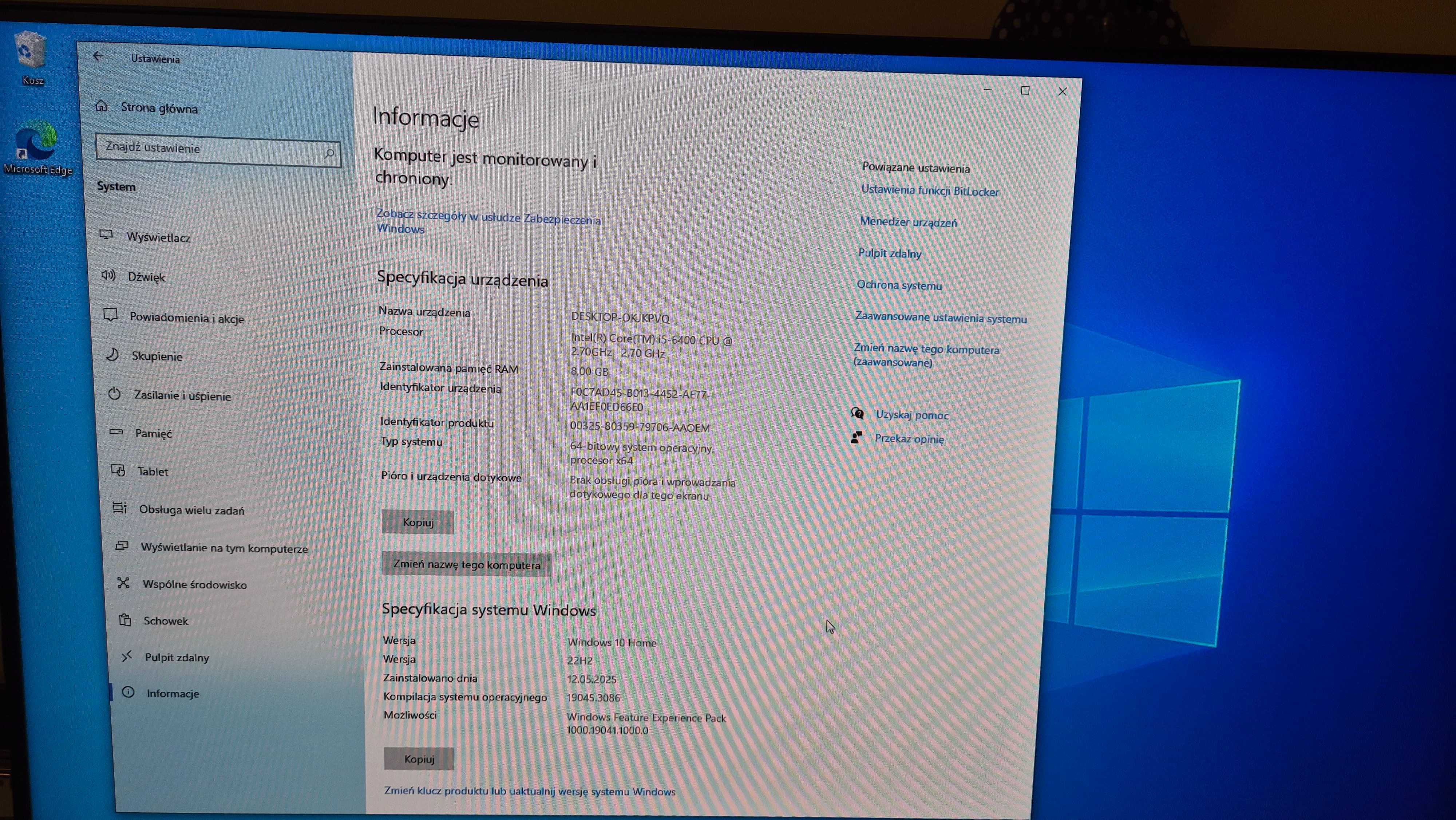 Komputer Asus I5-6400, 8GB DDR4, HDD 1TB, Nvidia GTX1050, Win 10