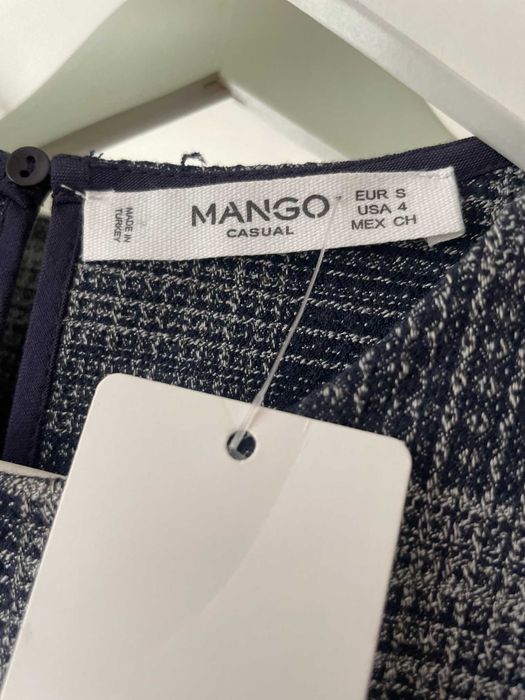 Mango top granatowy w kratkę krata elegancki vintage wiskoza S 36