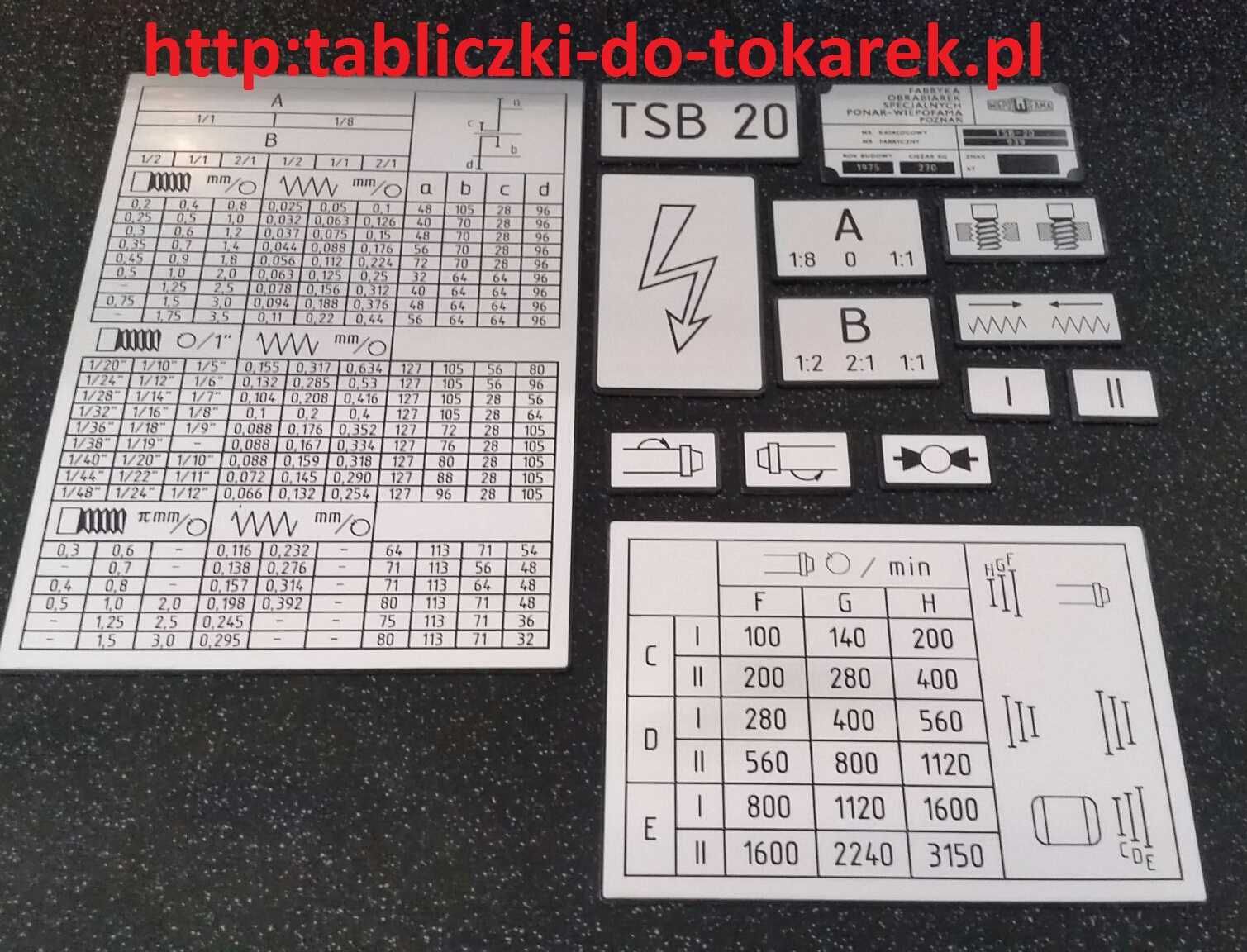 Tokarka TSB 20 Tabliczka Tabliczki Tabela Gwintów