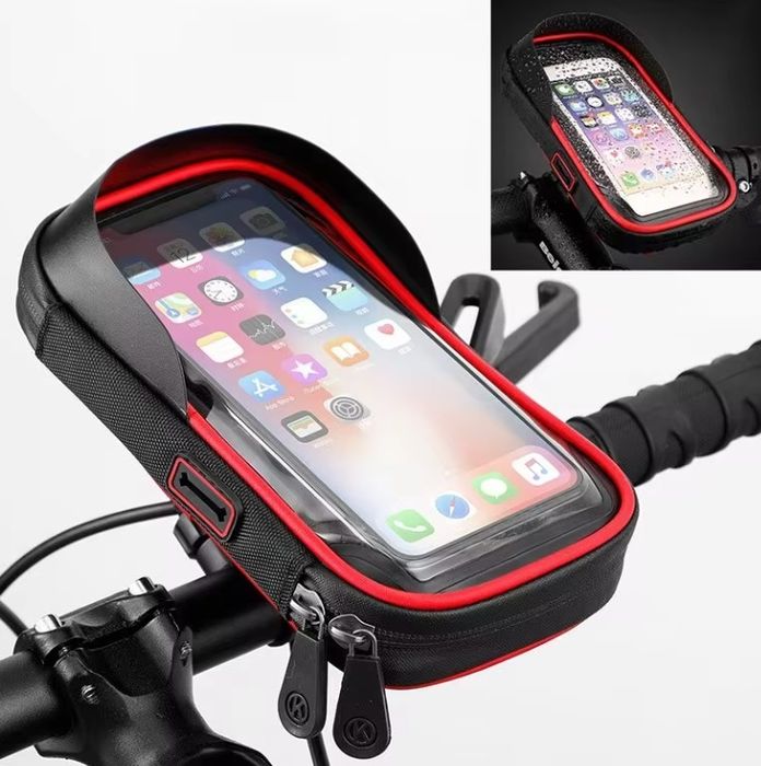 Wodoodporna Sakwa Rowerowa z Uchwytem na Telefon – Czarny/Czerwony
