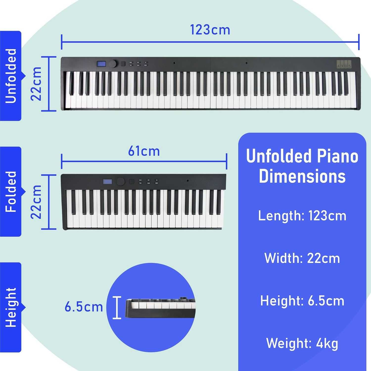 Axus 88 Note Składane Pianino Cyfrowe