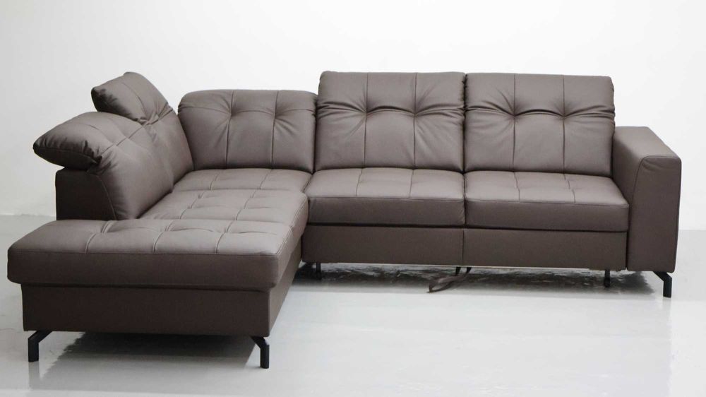 TLK SKÓRA NATURALNA NAROŻNIK funkcja spania SOFA kanapa brązowa salon