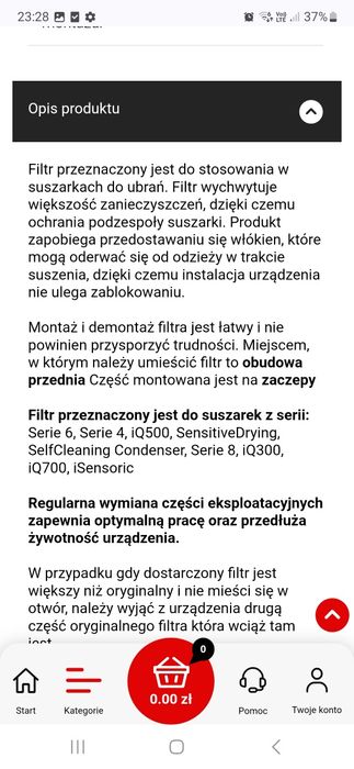 NOWY Filtr puchu do suszarki Bosch