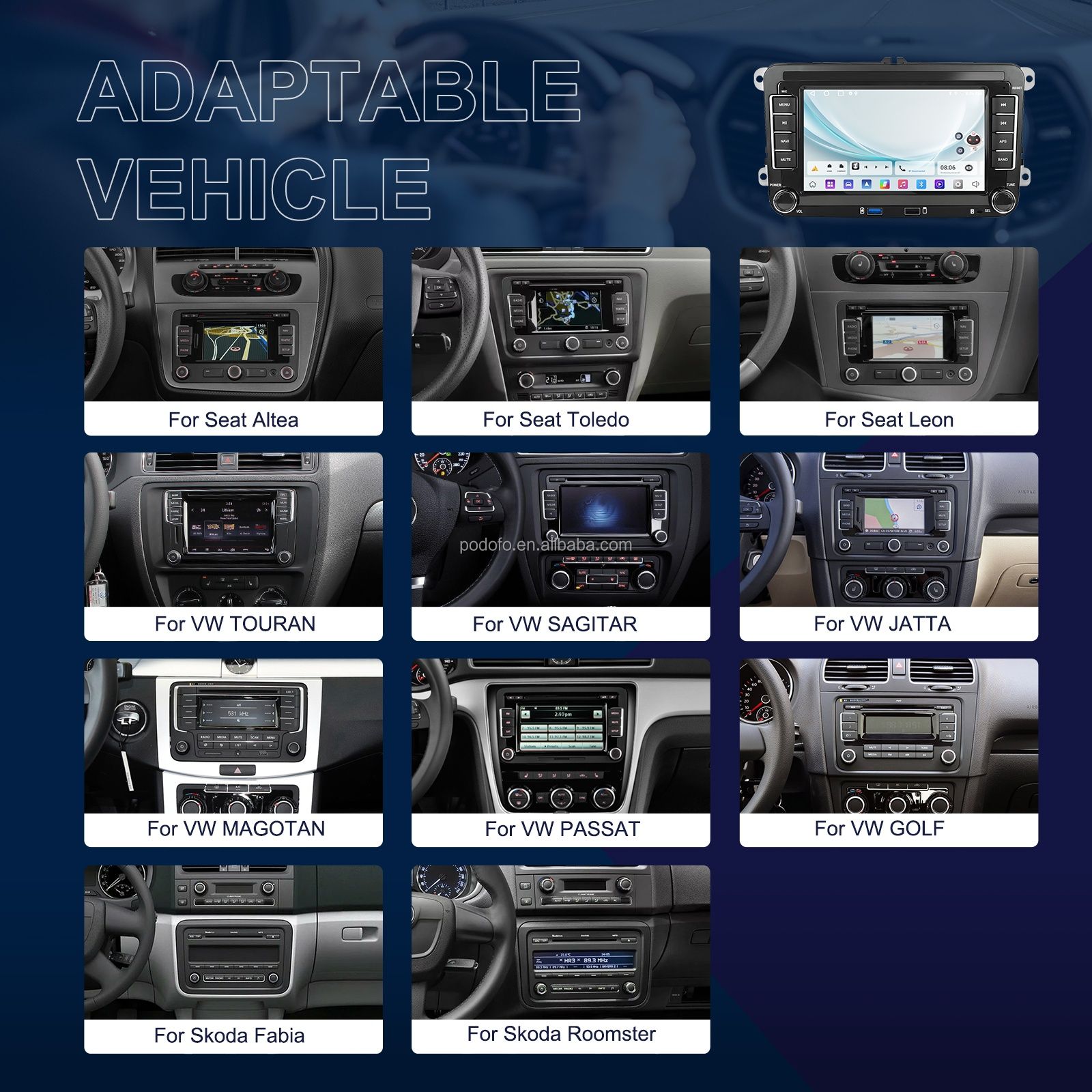 Rádio Volkswagen Skoda Seat Android 15 com Carplay GPS WiFi BT 2/64GB