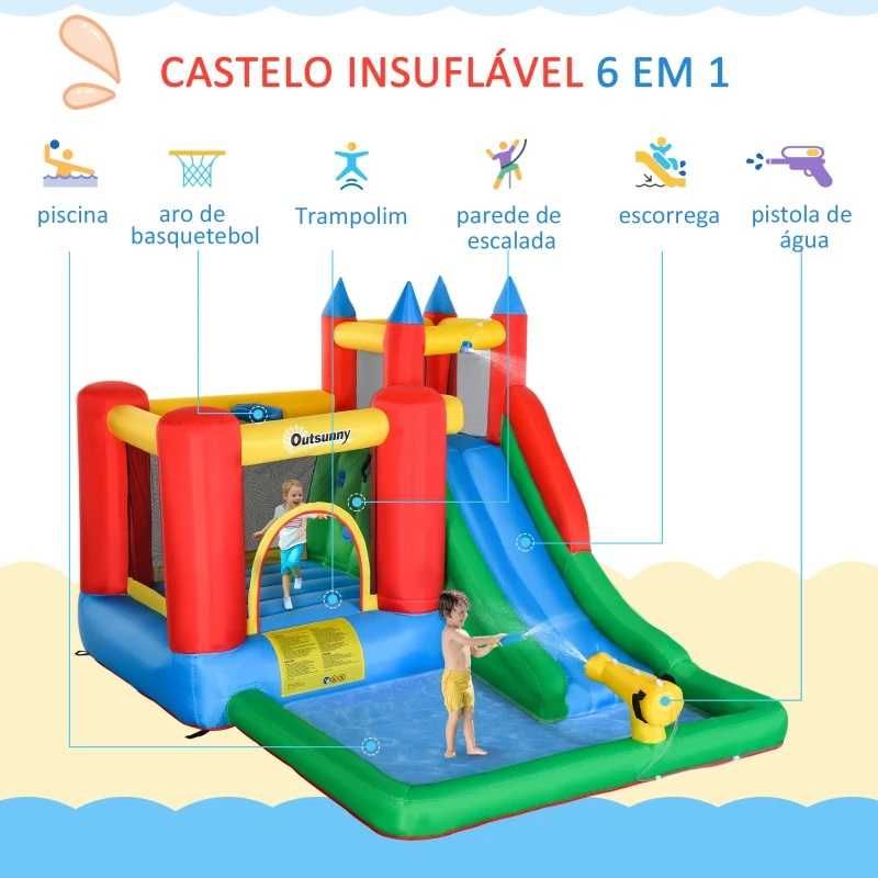 Insuflável Unicórnio e Castelo com Escorrega, Trampolim e Piscina