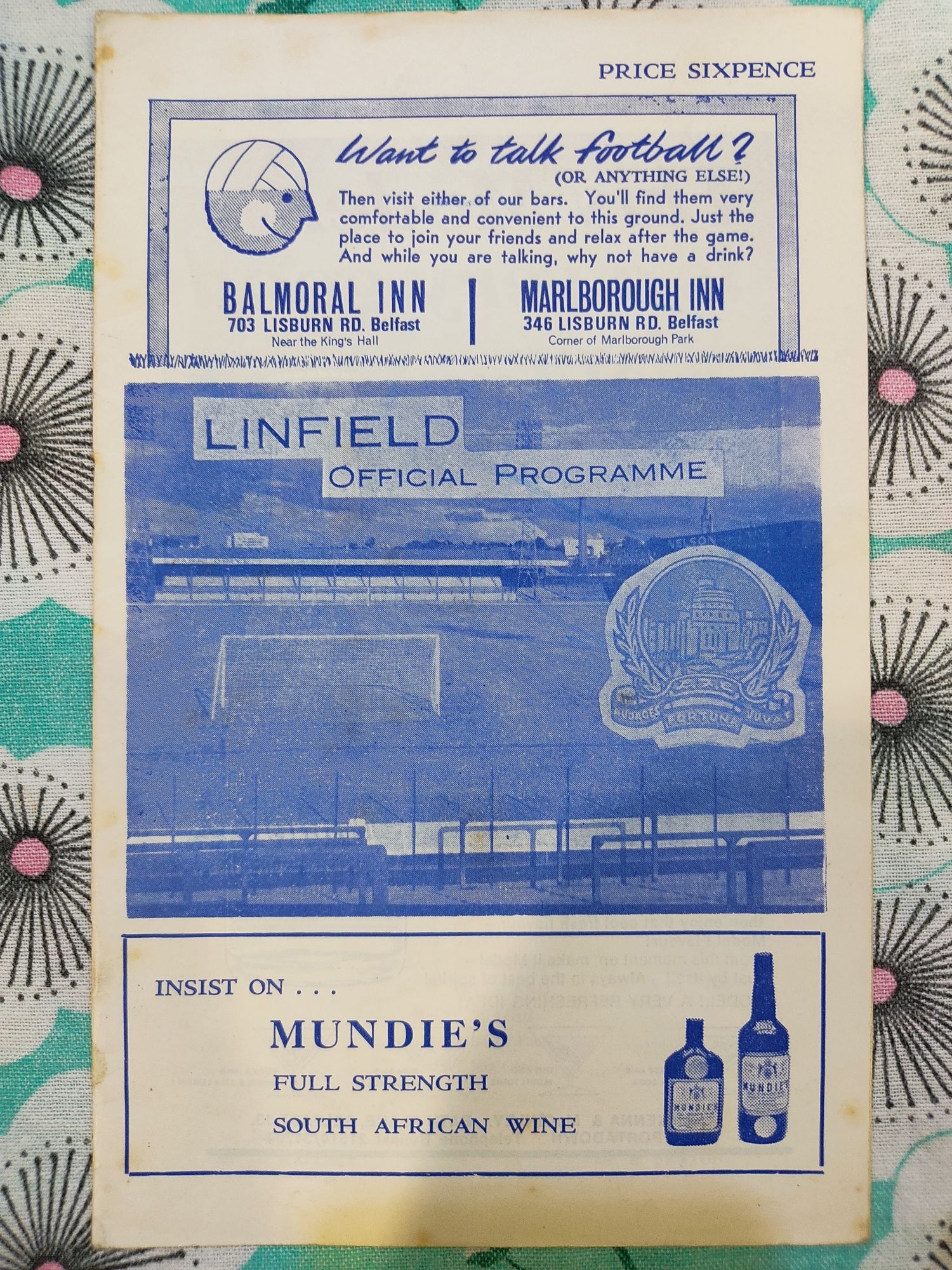 Programa oficial Linfield Vitória Setúbal taça das feiras 1968/69