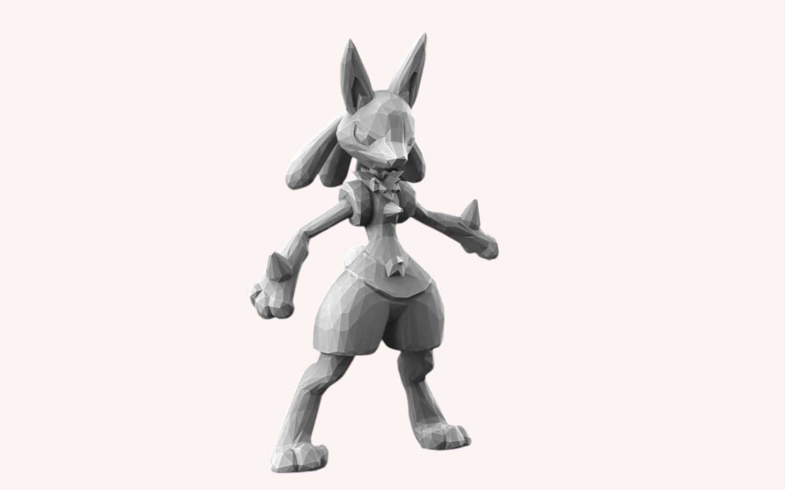 Figura Lucario Low Poly 3D - Colecionável Pokémon Aura