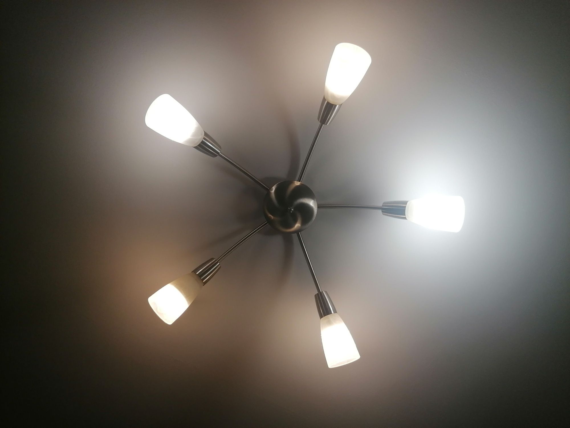 Żyrandol/Lampa 5 punktowa sufitowa satyna białe szkło