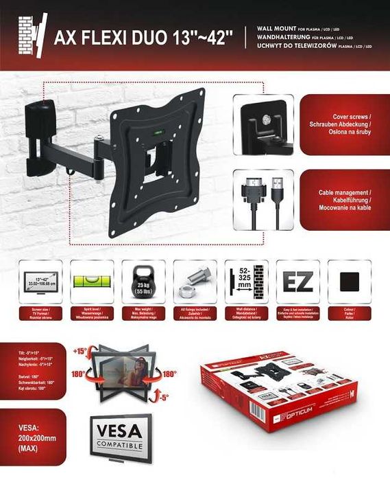UCHWYT do telewizora regulowany TV FLEXI DUO 13-42