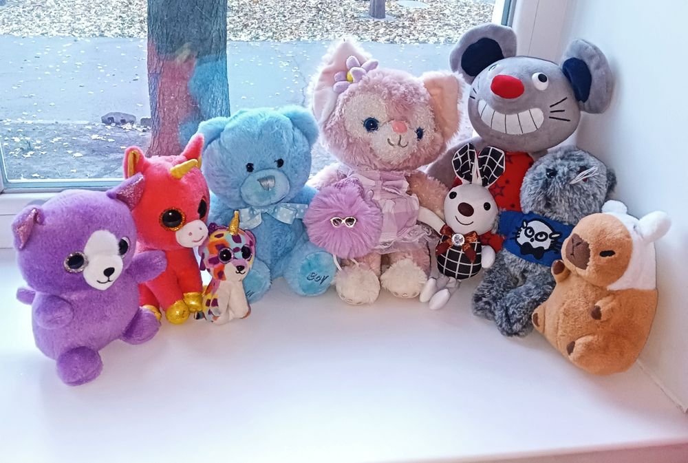 Мягкие игрушки(капибара,глазастик единорожка,мышка,единорожка фирмы TY