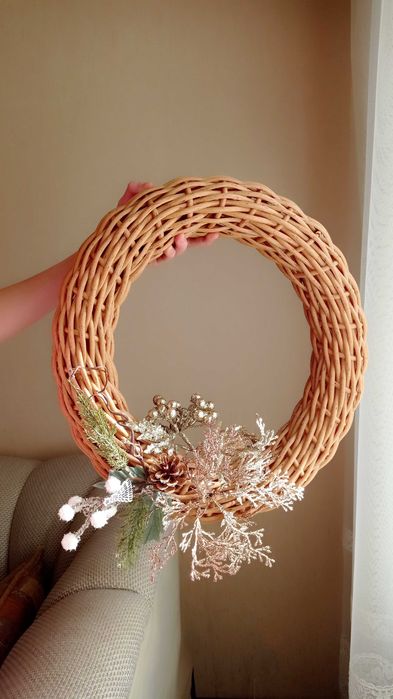 Різдвяний вінок з ротангу, ротангових вінок, новорічний вінок, декор
