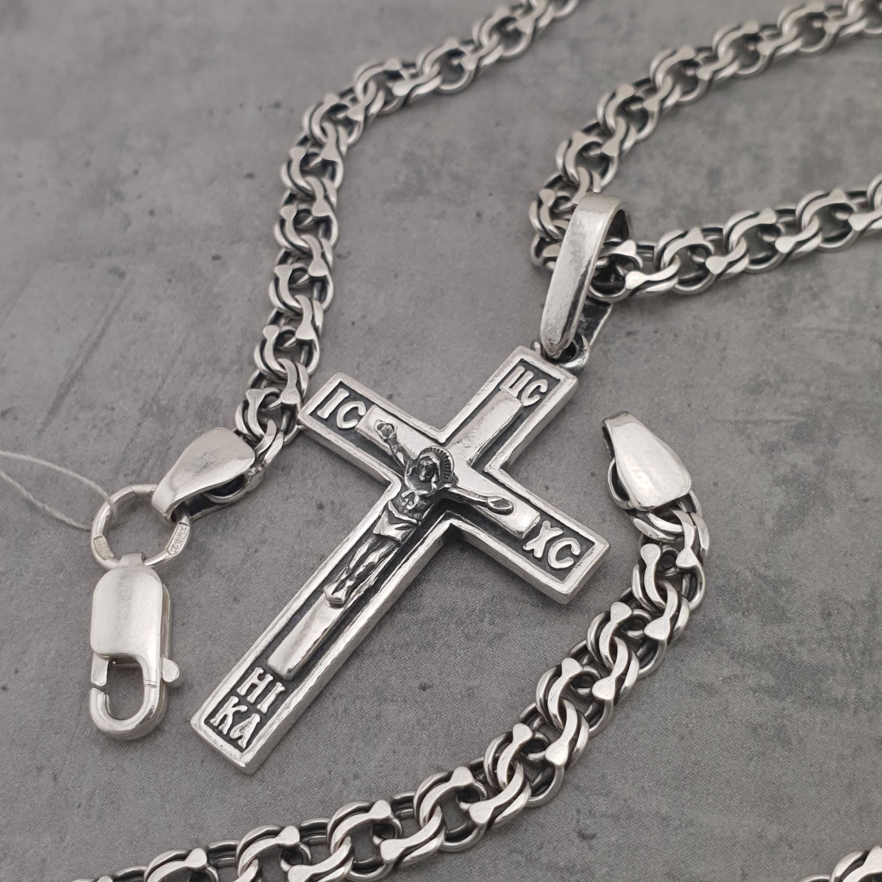 Срібний прямий рівний хрестик з цепочкою 925 проба