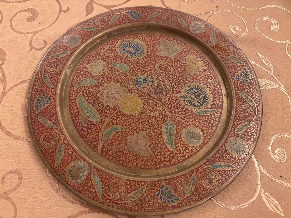 Miedziany inkrustowany talerz.  Orient
