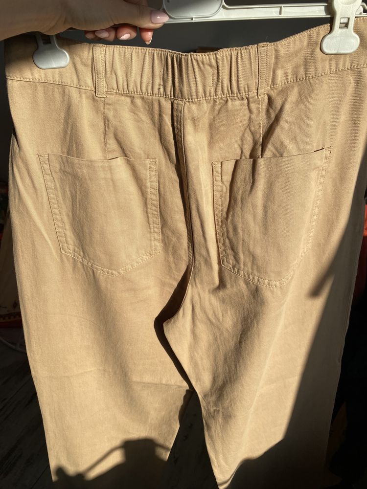 mango spodnie chinos baggy wysoki stan kamel camel karmel do kostek