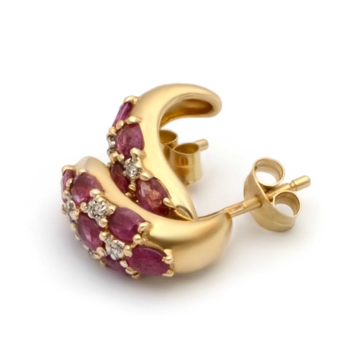 Złote Kolczyki pr. 585 z Diamentami i Rubinami