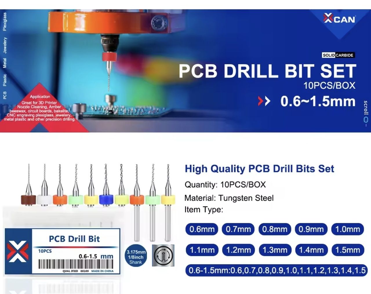 Precyzyjne wierteła 10sztuk fi 0,6 do 1,5mm