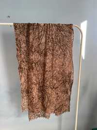 Brązowy szal wełniany print apaszka szalik