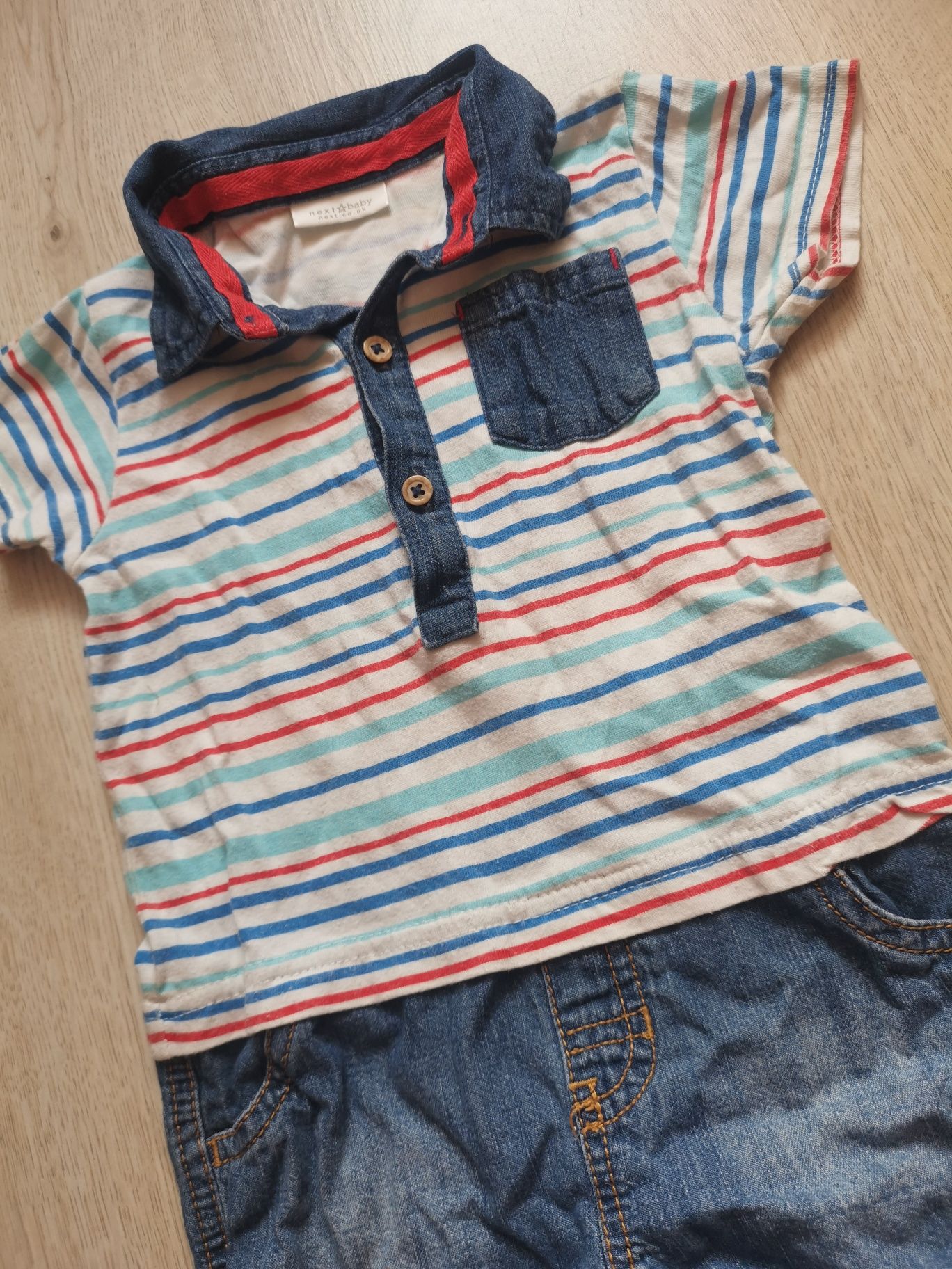 Rampers polo i jeans 6-9 Msc 68-74 cm bawełna next baby dla chłopca