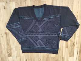 Granatowy sweter męski w serek Vintage