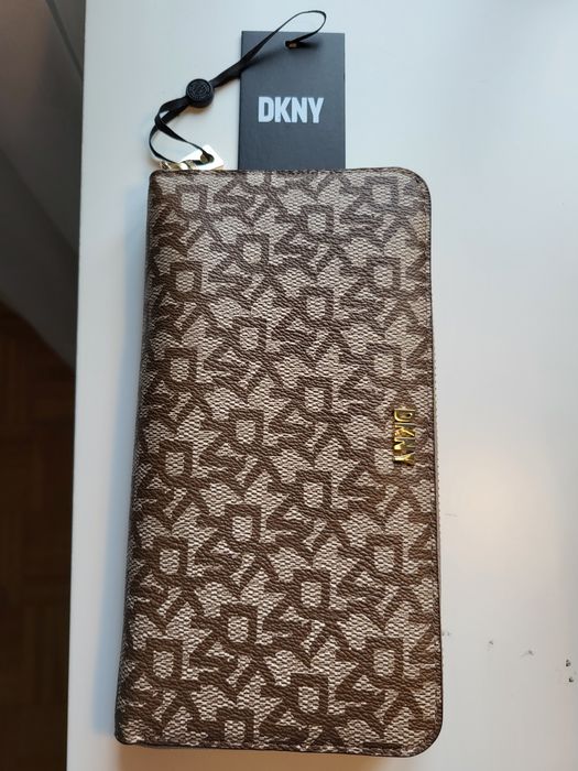 Portfel  z dkny brązowo beżowy