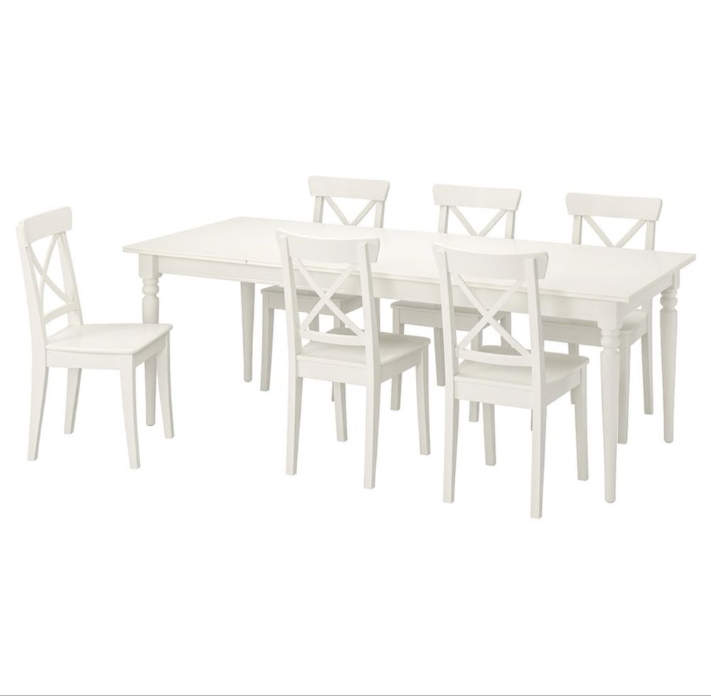 Stół INGATORP krzesło x6 INGOLF białe IKEA SUPER stan!