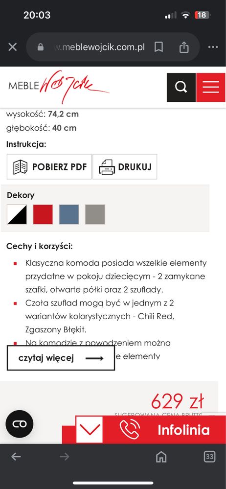 Komoda typ LASK02 2D-2S Laser meble Wójcik 7 wnęk, dwie otwarte