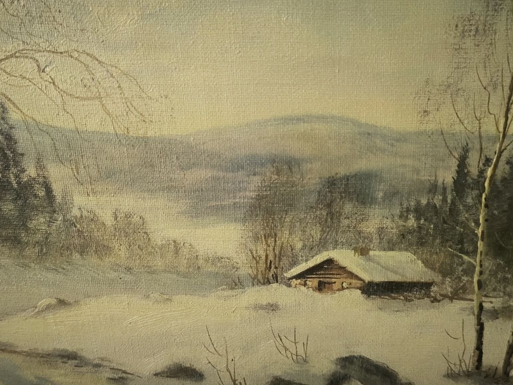 Obraz olejny zima A. WENNERBERG Norwegia sygnowany