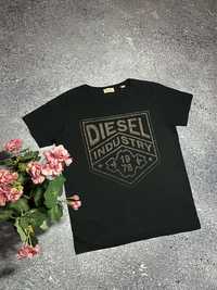 Черная футболка мужская с большим логотипом Diesel industry (Оригинал)