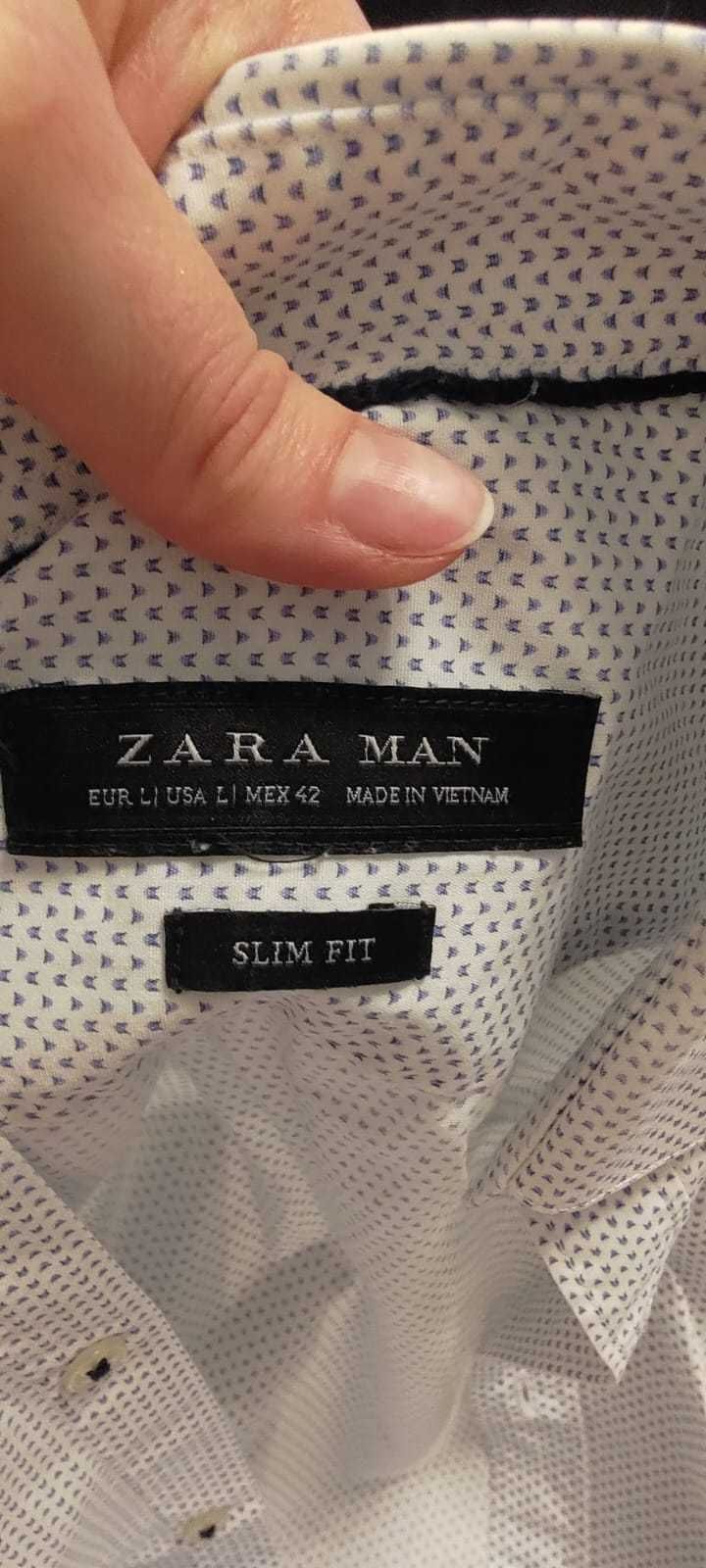 Zara koszula męska print wzór biała rozm. L slim fit